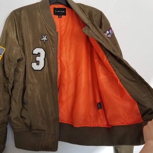 Timing Army Green Handmade Patched Bomber Jacket - Picture 6 of 15
